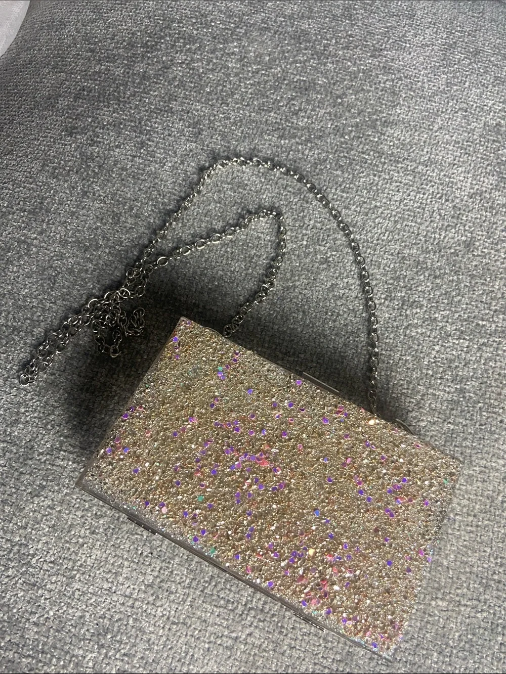 Glitter Evening Clutch Bag with Chain Strap - Champagne